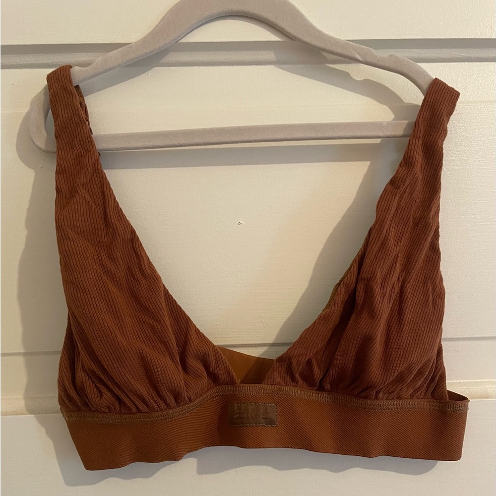Skims Ribbed Deep V Bralette in Burnt Orange